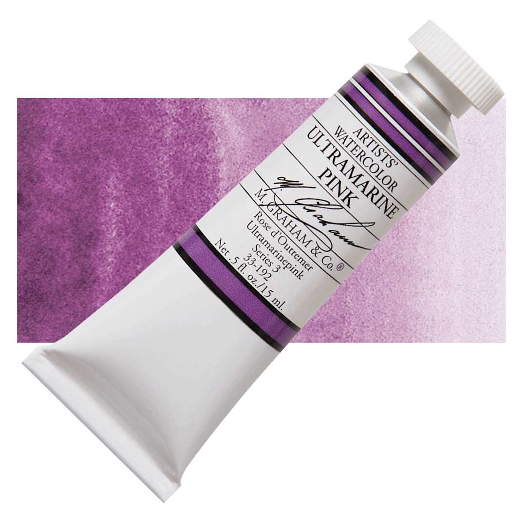 Open in modal - M. Graham Artists' Watercolor - Ultramarine Pink, 15 ml Tube and swatch