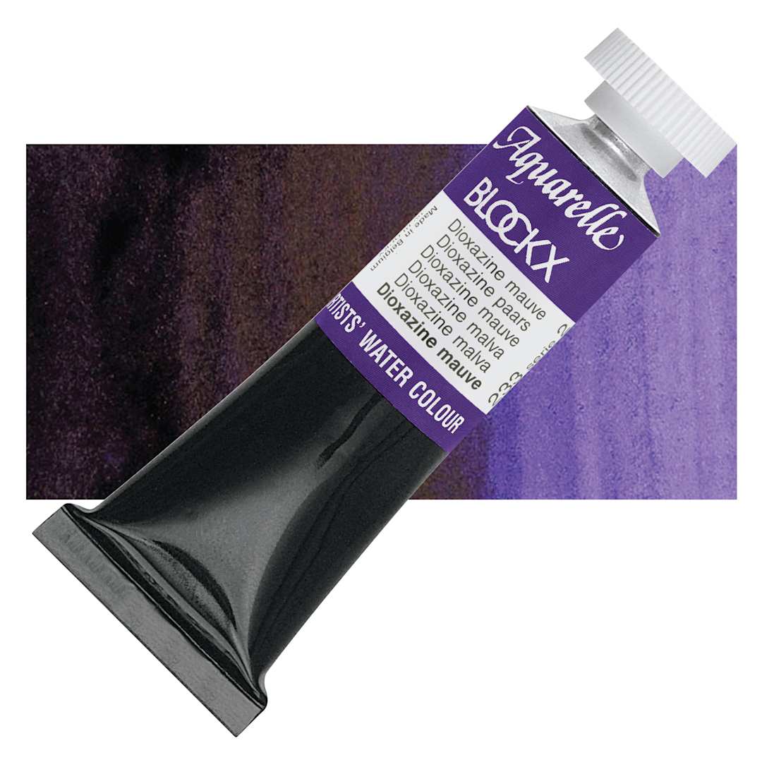Open in modal - Blockx Artists' Watercolor - Dioxazine Mauve, 15 ml Tube and swatch