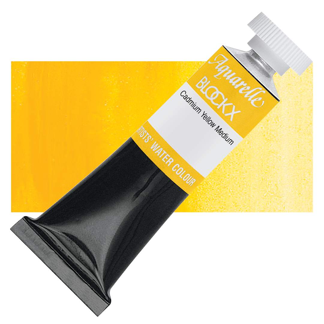 Open in modal - Blockx Artists' Watercolor - Cadmium Yellow Medium, 15 ml tube and swatch