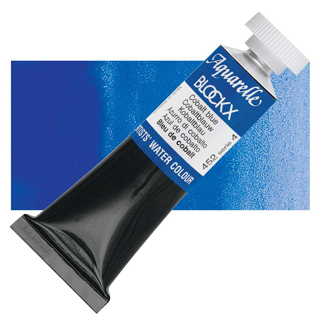 Open in modal - Blockx Artists' Watercolor - Cobalt Blue, 15 ml Tube and swatch