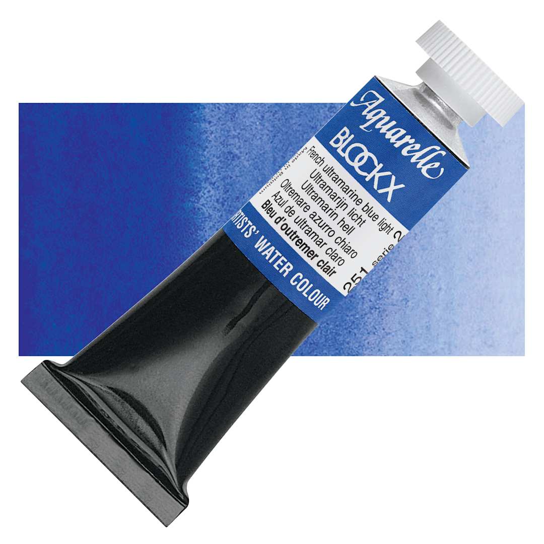 Open in modal - Blockx Artists' Watercolor - French Ultramarine Blue Light, 15 ml Tube and swatch