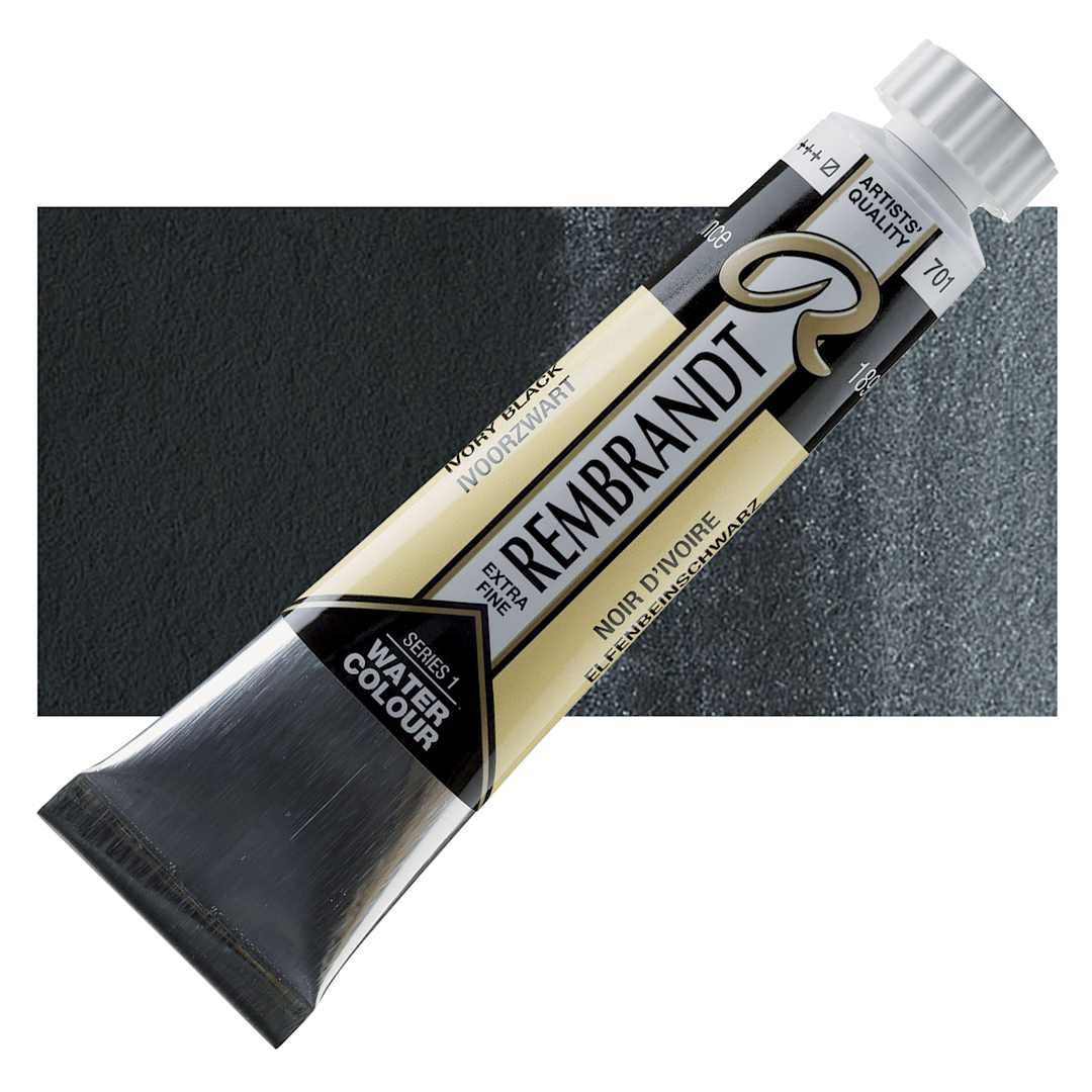 Open in modal - Rembrandt Artist Watercolor - Ivory Black, 20 ml Tube and swatch