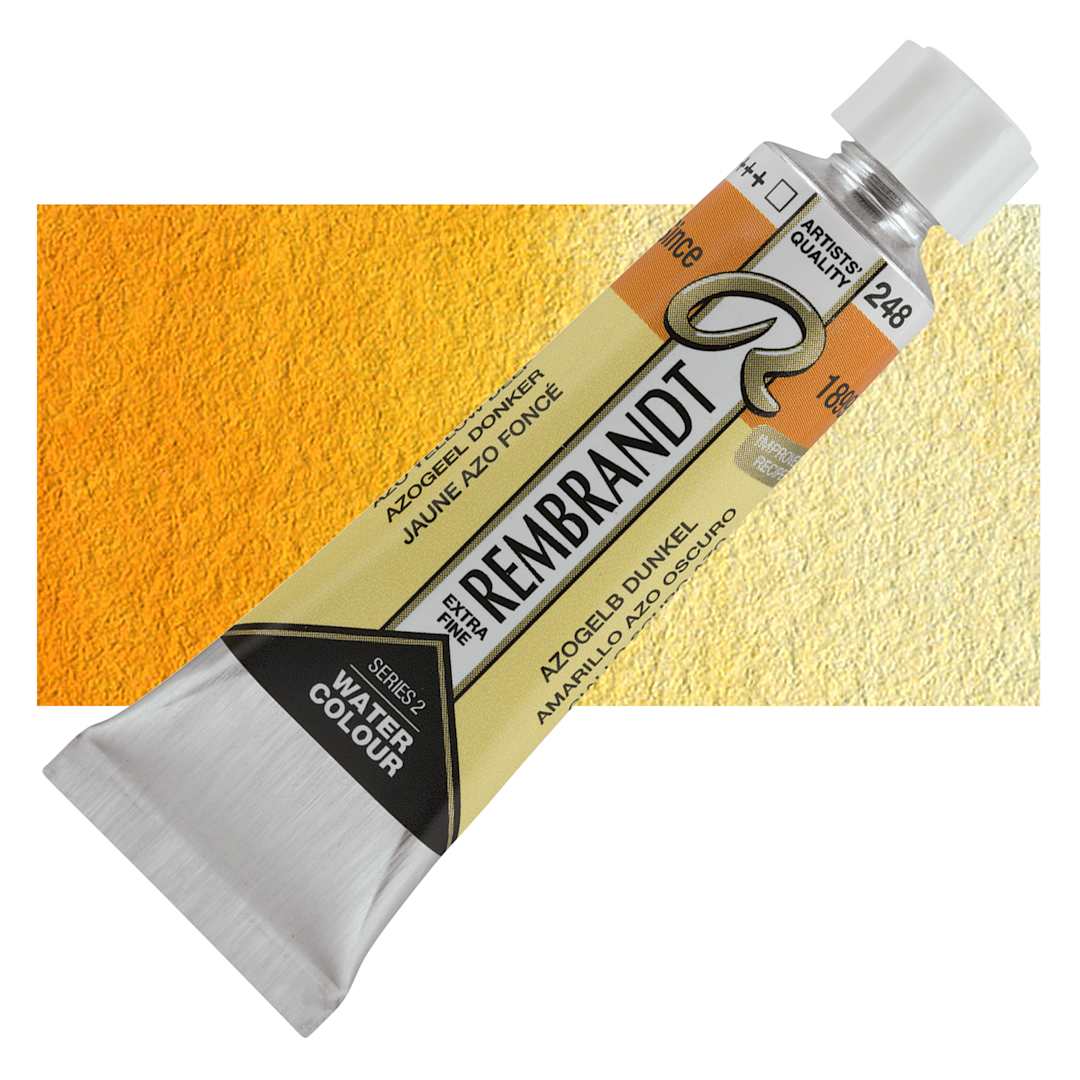 Open in modal - Rembrandt Artist Watercolor - Azo Yellow Deep Cadmium Free, 10 ml tube and swatch