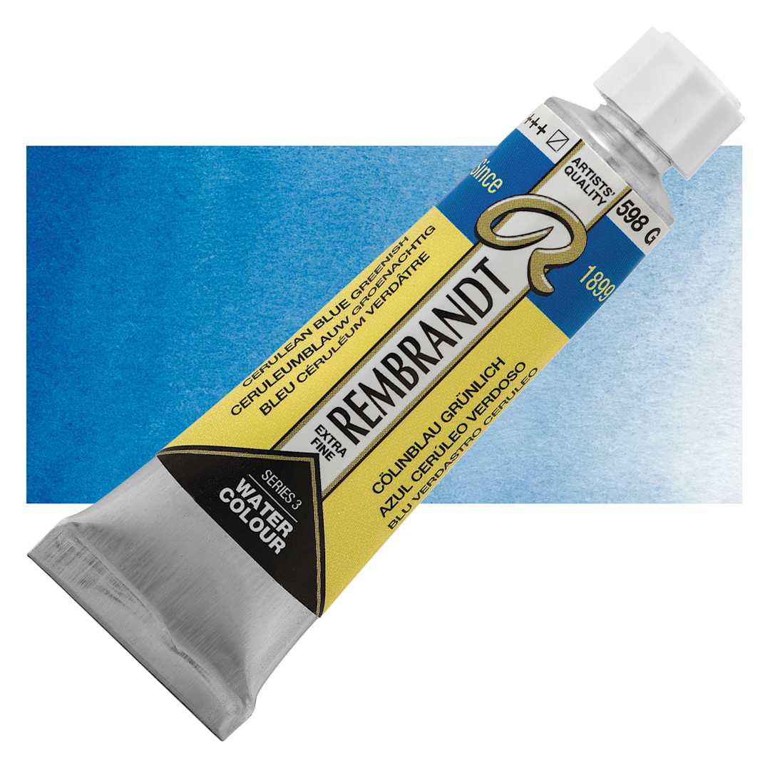 Open in modal - Rembrandt Artist Watercolor - Cerulean Blue Greenish, 10 ml tube and swatch