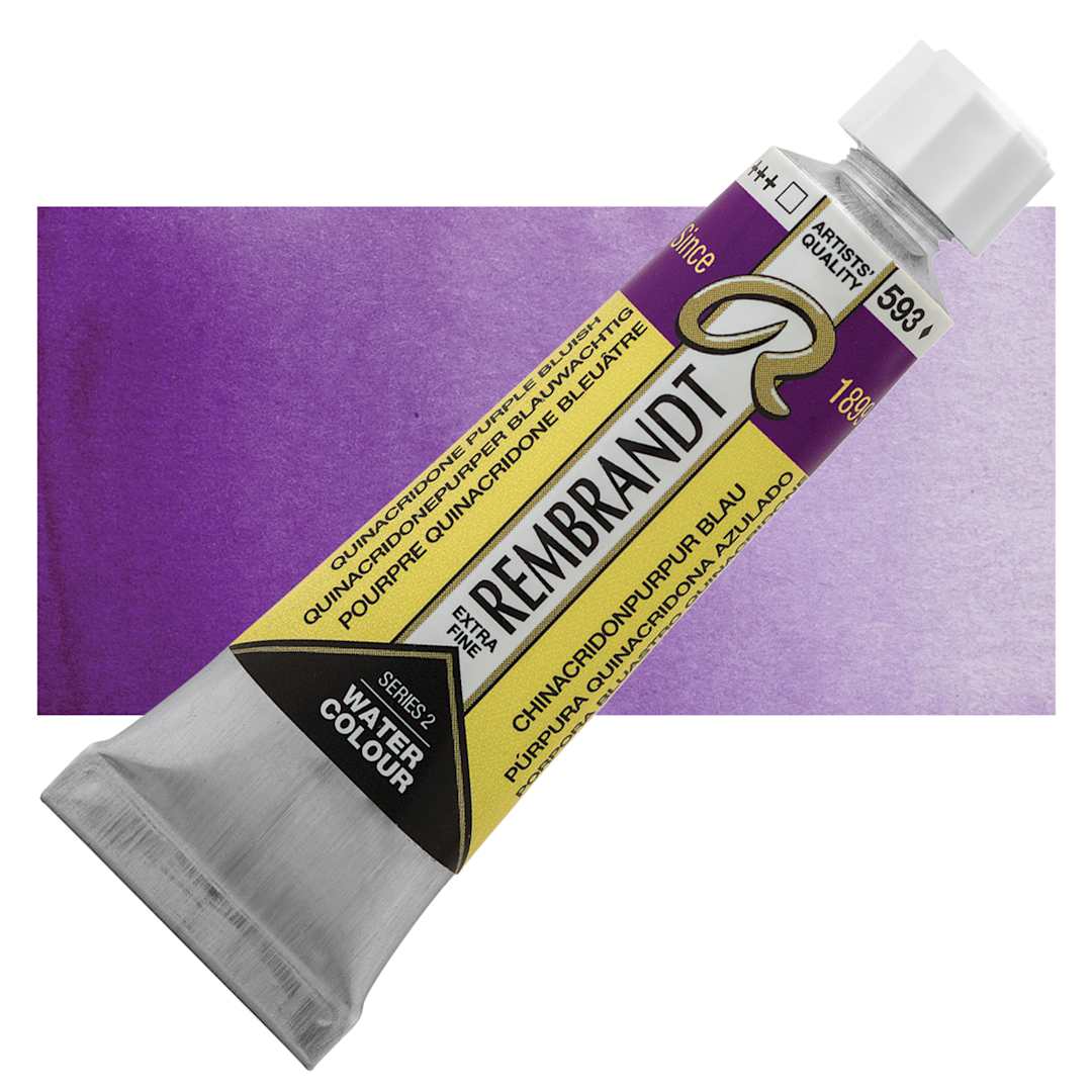 Open in modal - Rembrandt Artist Watercolor - Quinacridone Purple Bluish, 10 ml tube and swatch