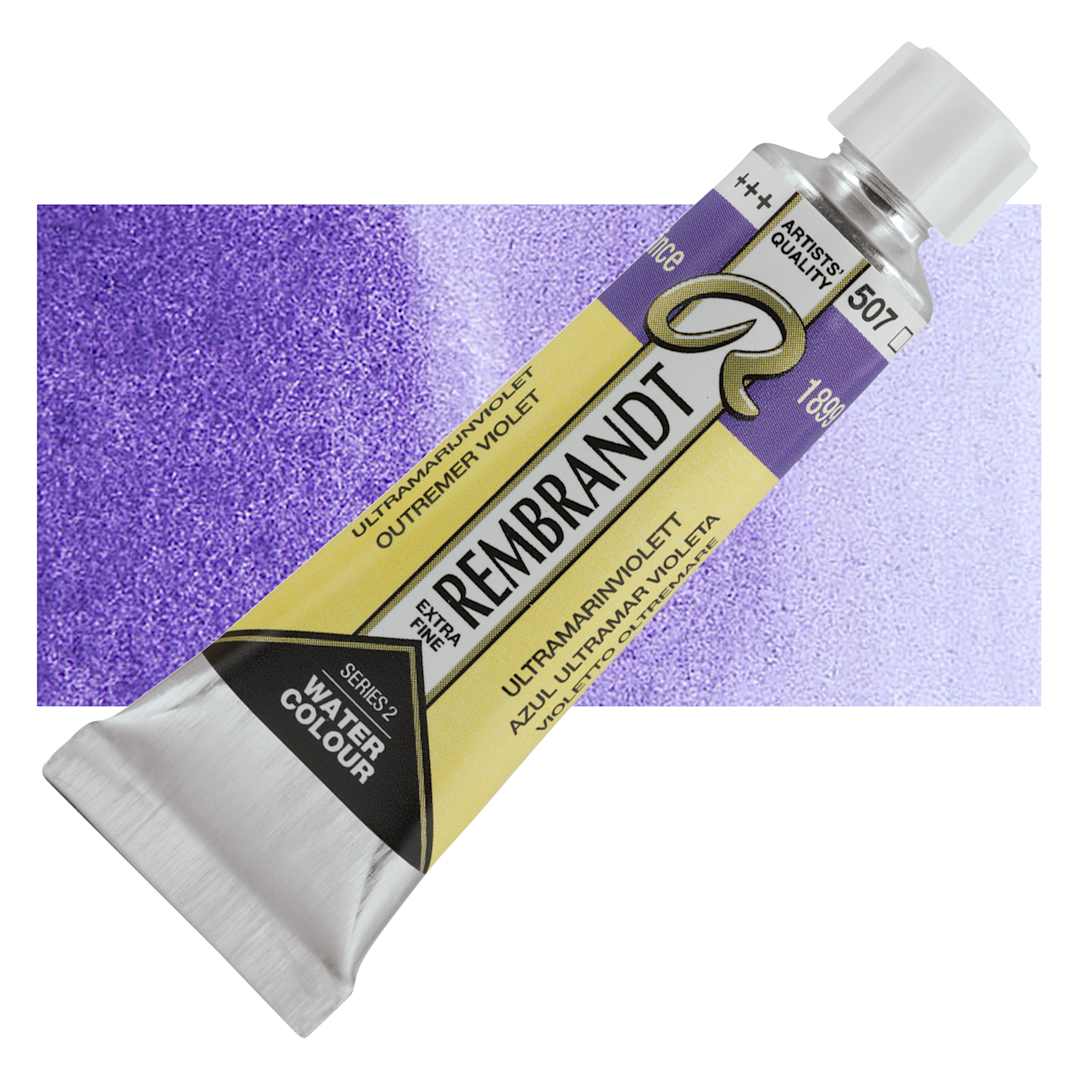 Open in modal - Rembrandt Artist Watercolor - Ultramarine Violet, 10 ml tube and swatch