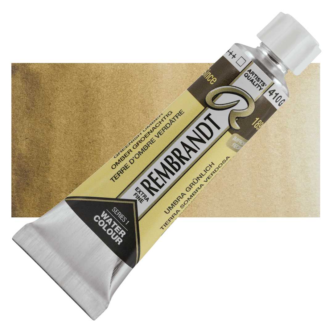 Open in modal - Rembrandt Artist Watercolor - Greenish Umber, 10 ml tube and swatch