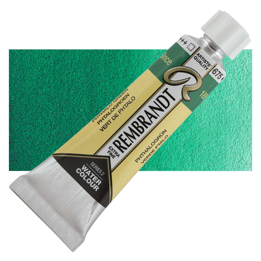 Open in modal - Rembrandt Artist Watercolor - Phthalo Green, 10 ml tube and swatch