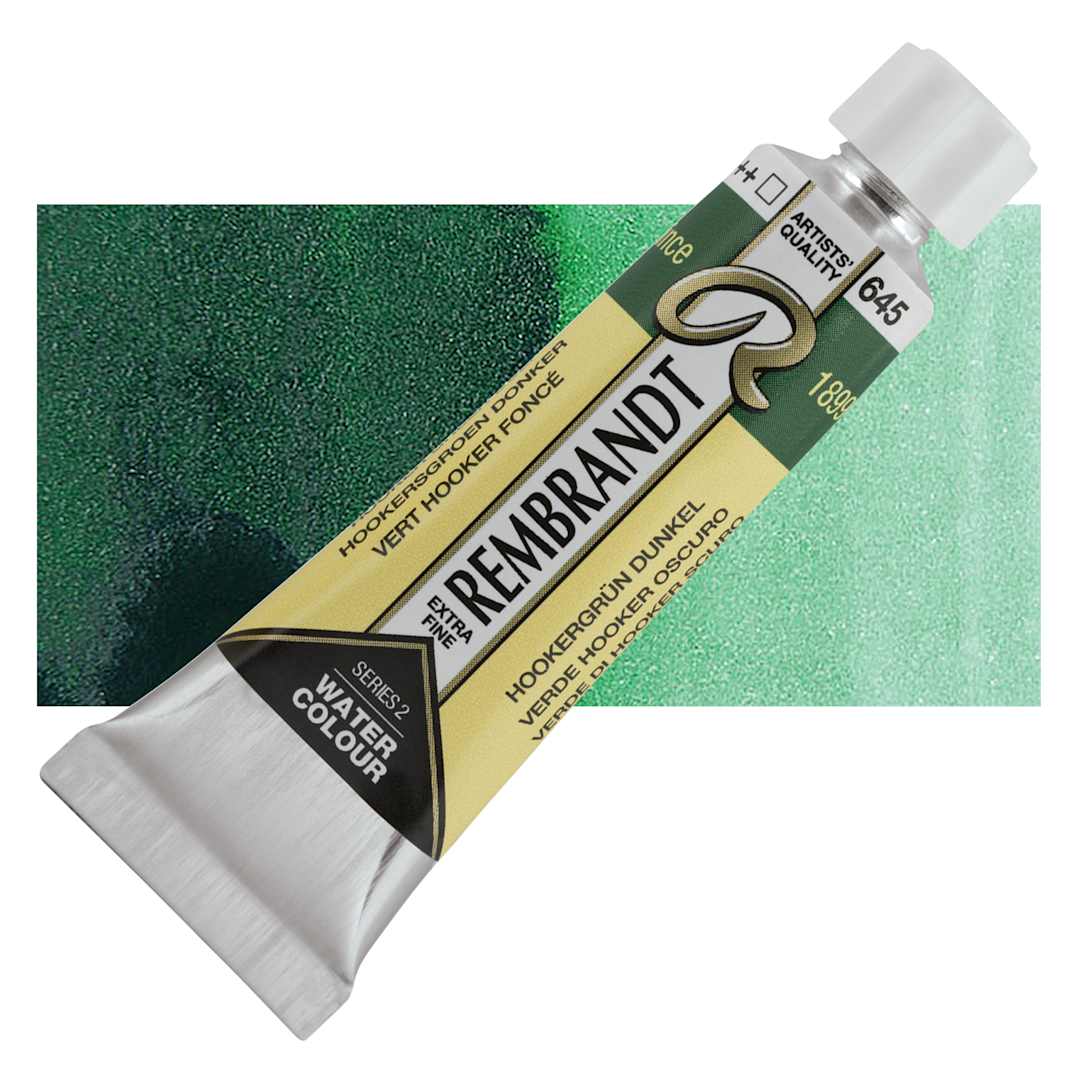 Open in modal - Rembrandt Artist Watercolor - Hooker Green Deep, 10 ml tube and swatch