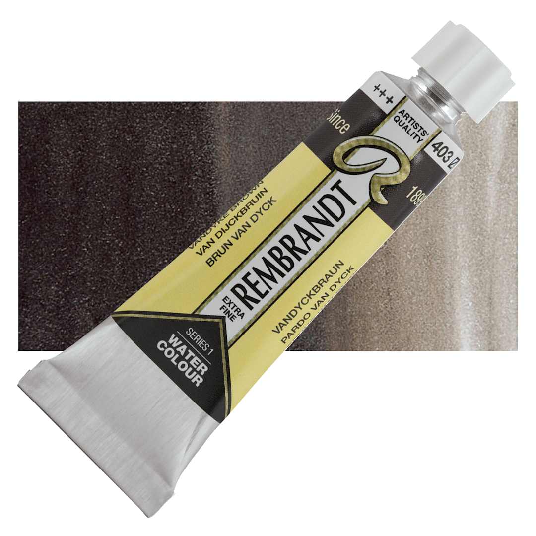 Open in modal - Rembrandt Artist Watercolor - Van Dyke Brown, 10 ml tube and swatch