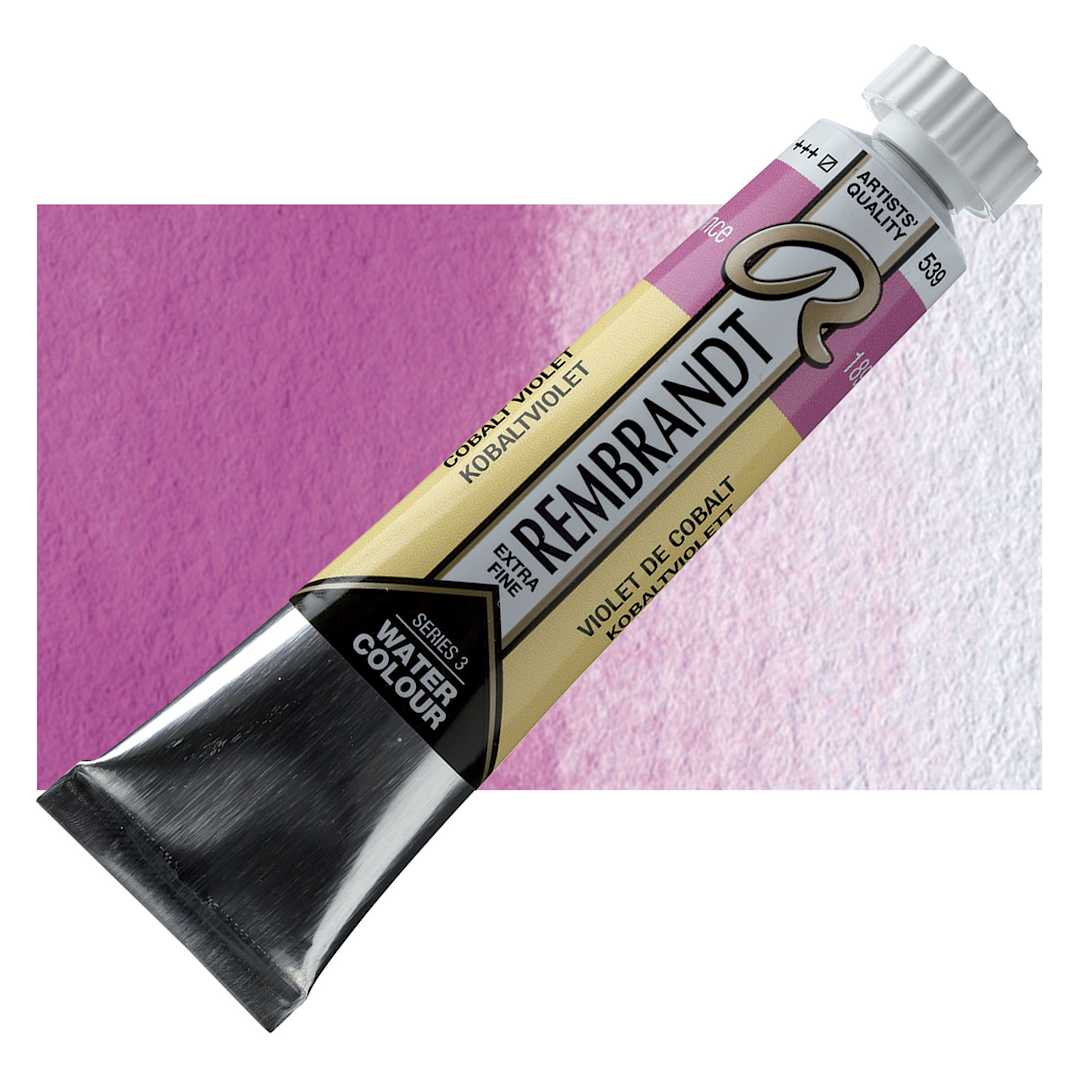 Open in modal - Rembrandt Artist Watercolor - Cobalt Violet, 20 ml tube and swatch