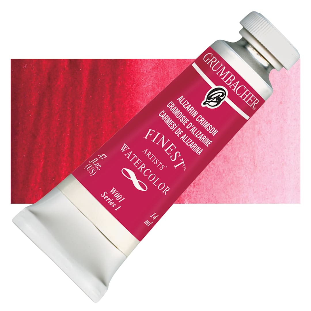 Open in modal - Grumbacher Finest Artists' Watercolor - Alizarin Crimson, 14 ml tube and swatch