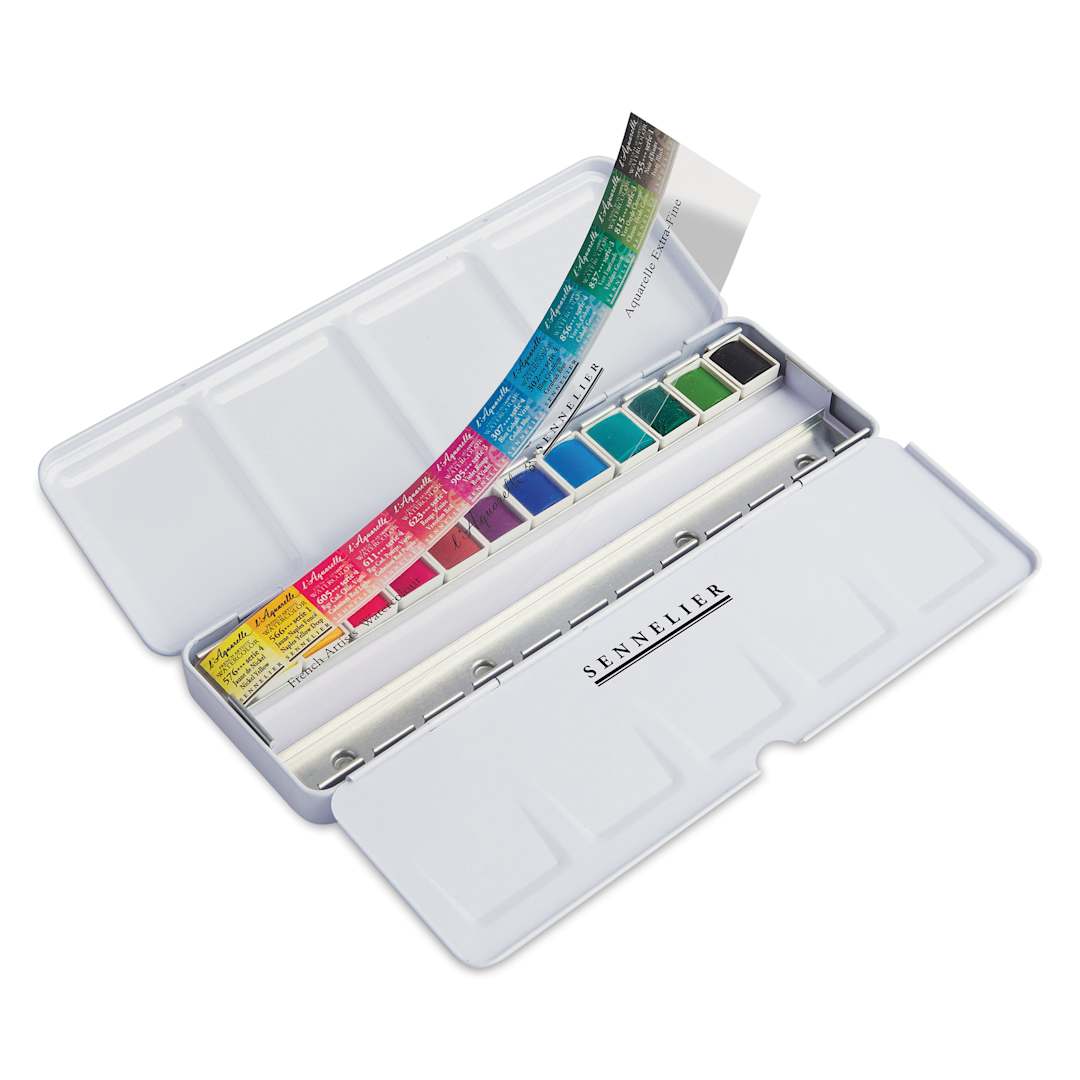 Open in modal - Sennelier French Artists' Watercolors - Set of 12, Granular, Half Pans