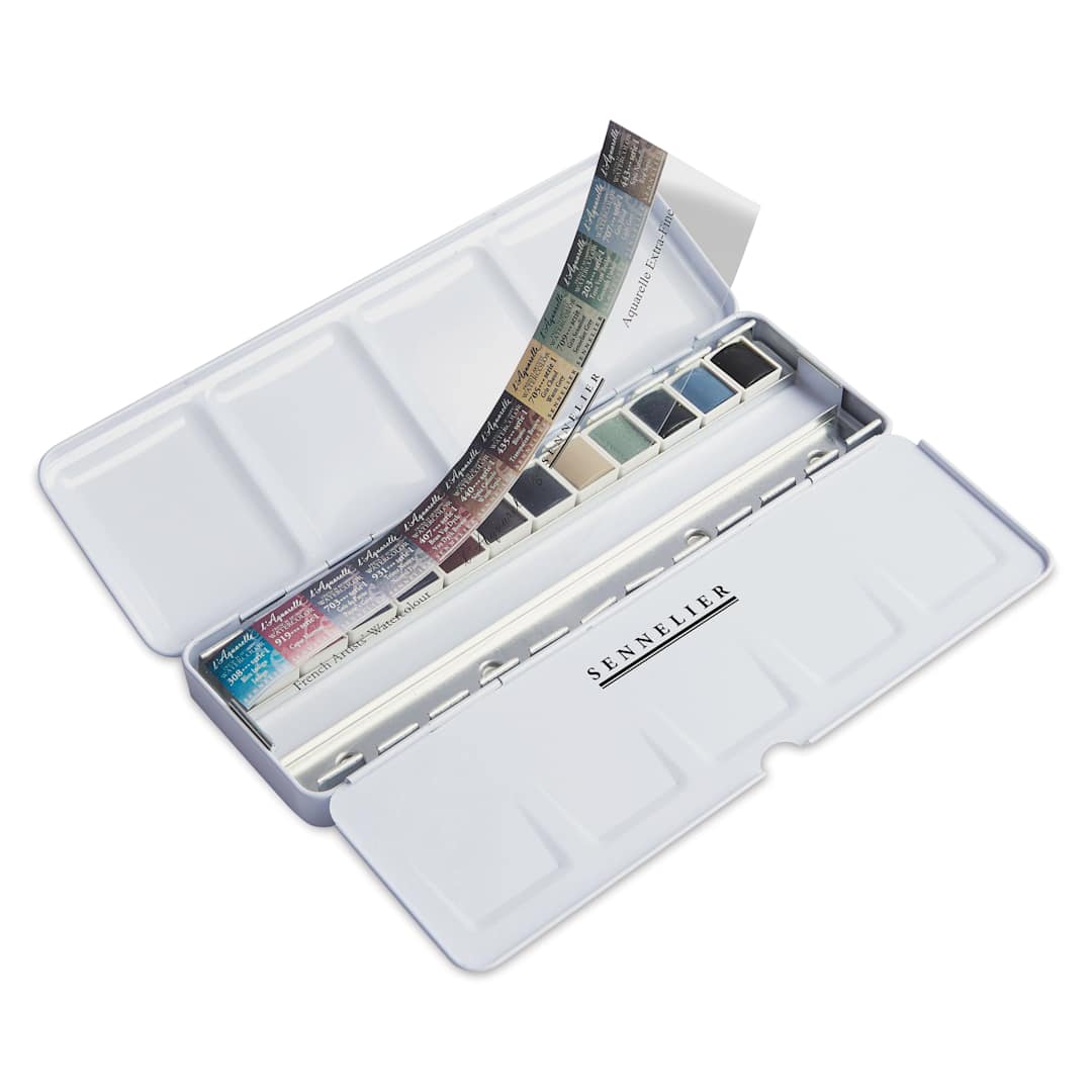 Open in modal - Sennelier French Artists' Watercolors - Set of 12, Neutral, Half Pans
