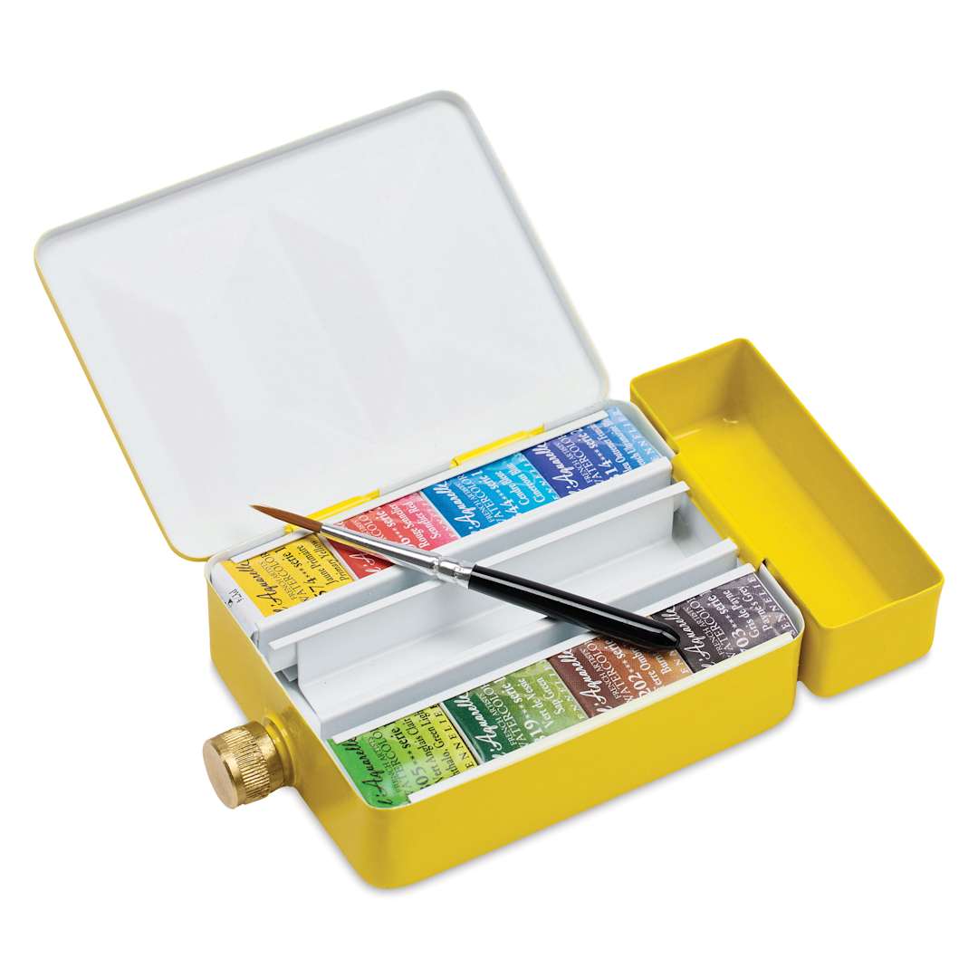 Open in modal - Sennelier French Artists' Watercolor - Set of 8, Yellow Case, Assorted Colors, Half Pans