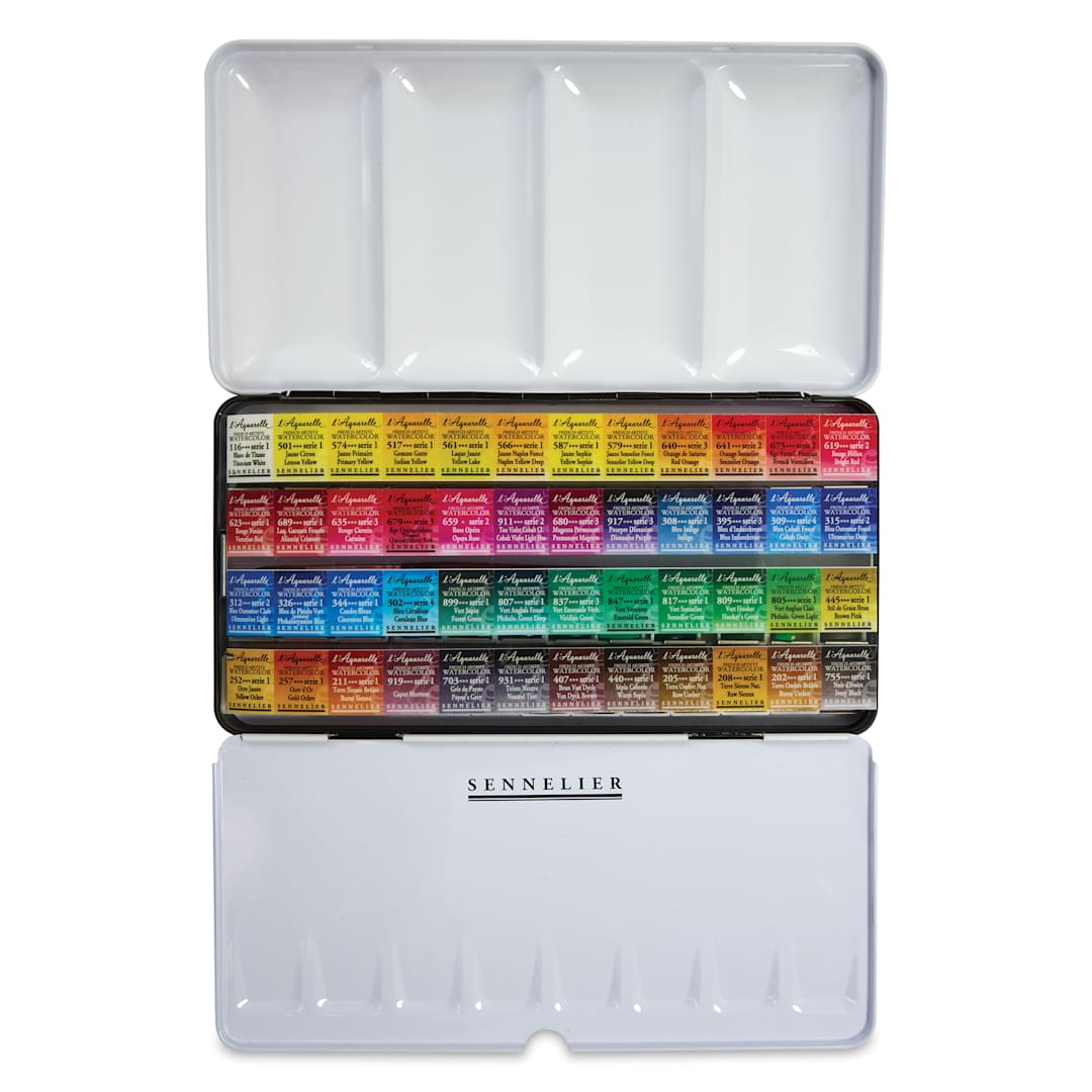 Open in modal - Sennelier French Artists' Watercolors - Set of 48, Metal Case with Brush