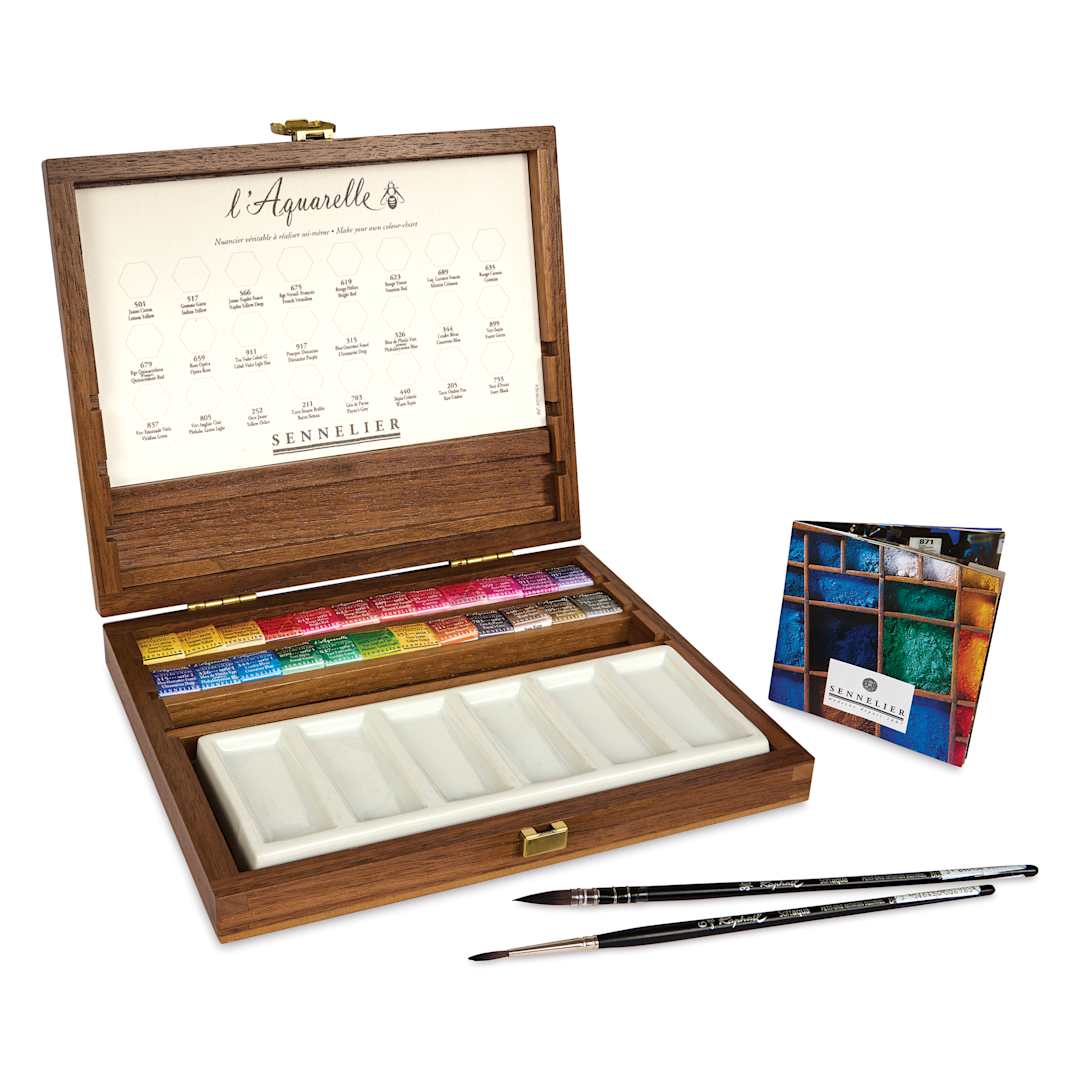 Open in modal - Sennelier French Artists' Watercolors - Set of 24, Wood Case