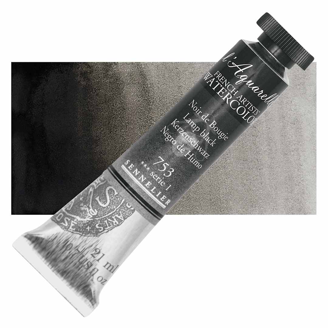 Open in modal - Sennelier French Artists' Watercolor - Lamp Black, 21 ml, Tube and swatch