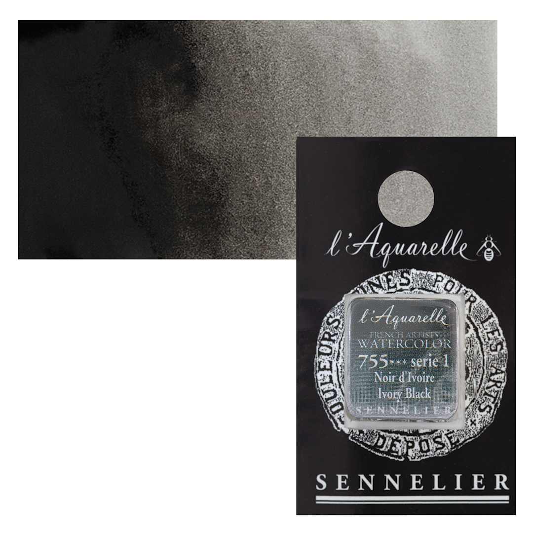 Open in modal - Sennelier French Artists' Watercolor - Ivory Black, Half Pan and swatch
