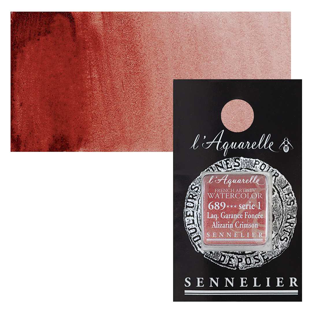 Open in modal - Sennelier French Artists' Watercolor - Alizarin Crimson, Half Pan and swatch