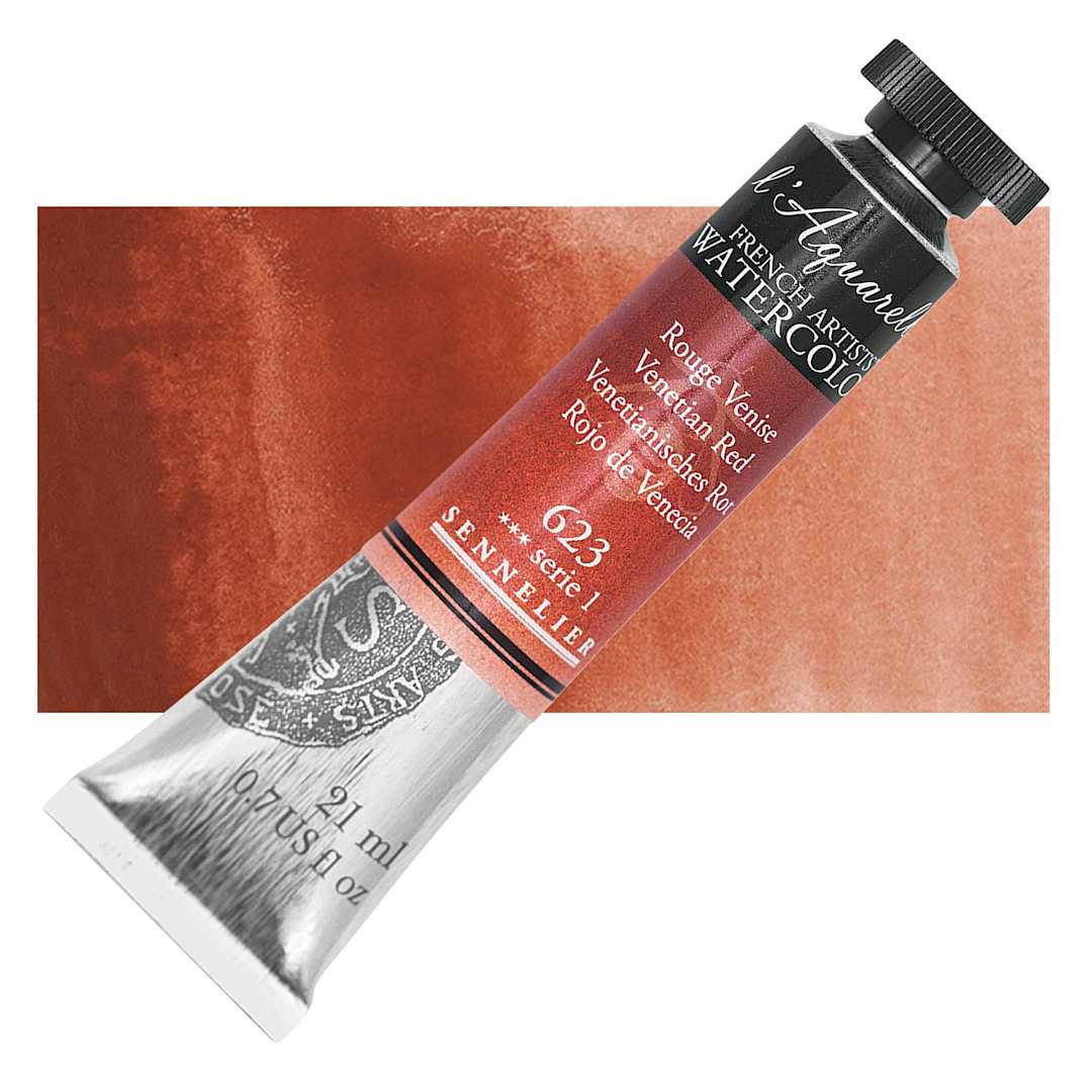 Open in modal - Sennelier French Artists' Watercolor - Venetian Red, 21 ml Tube and swatch