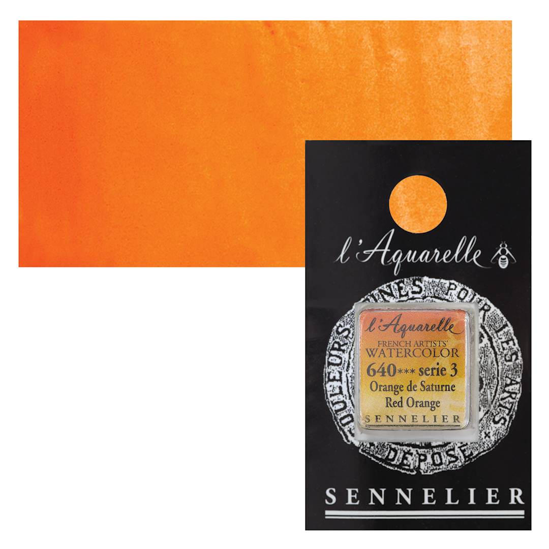 Open in modal - Sennelier French Artists' Watercolor - Red Orange, Half Pan and swatch
