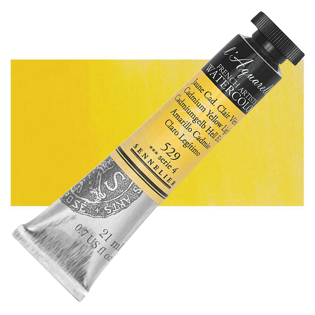 Open in modal - Sennelier French Artists' Watercolor - Cadmium Yellow Light, 21 ml, Tube and swatch