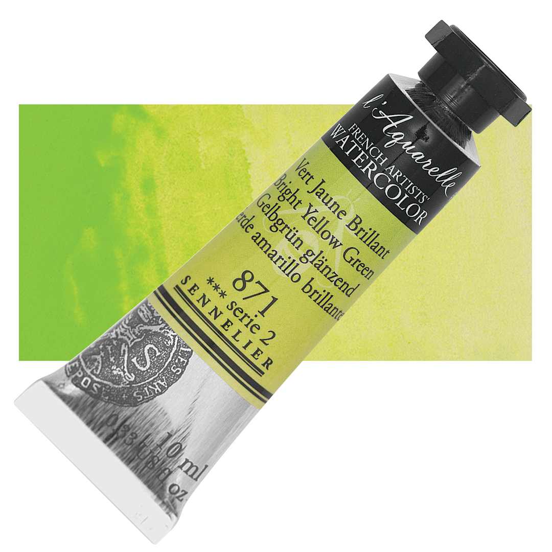 Open in modal - Sennelier French Artists' Watercolor - Bright Yellow Green, 10 ml, Tube and swatch
