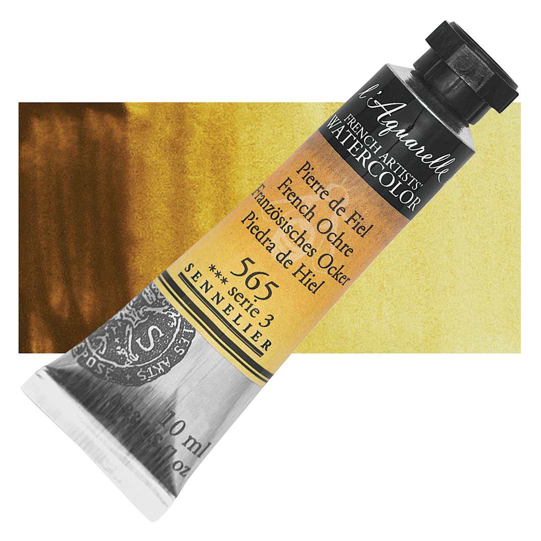 Open in modal - Sennelier French Artists' Watercolor - French Ochre, 10 ml, Tube and swatch