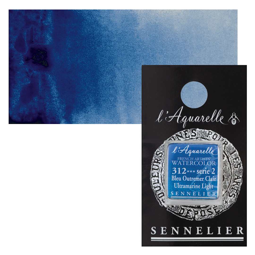 Open in modal - Sennelier French Artists' Watercolor - Ultramarine Light, Half Pan and swatch
