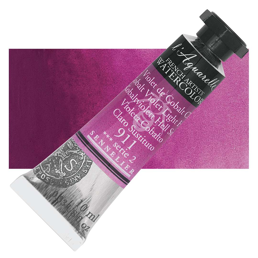 Open in modal - Sennelier French Artists' Watercolor - Cobalt Violet Light Hue, 10 ml, Tube and swatch