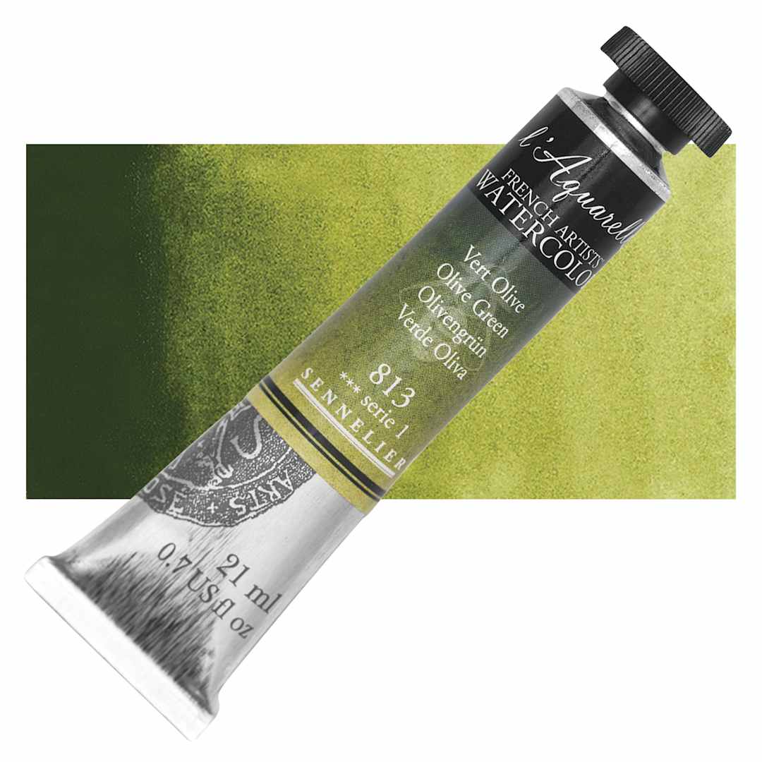 Open in modal - Sennelier French Artists' Watercolor - Olive Green, 21 ml, Tube and swatch