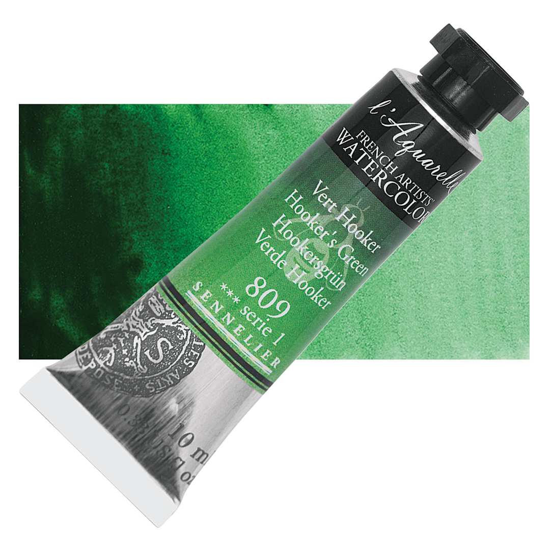 Open in modal - Sennelier French Artists' Watercolor - Hooker's Green, 10 ml, Tube and swatch