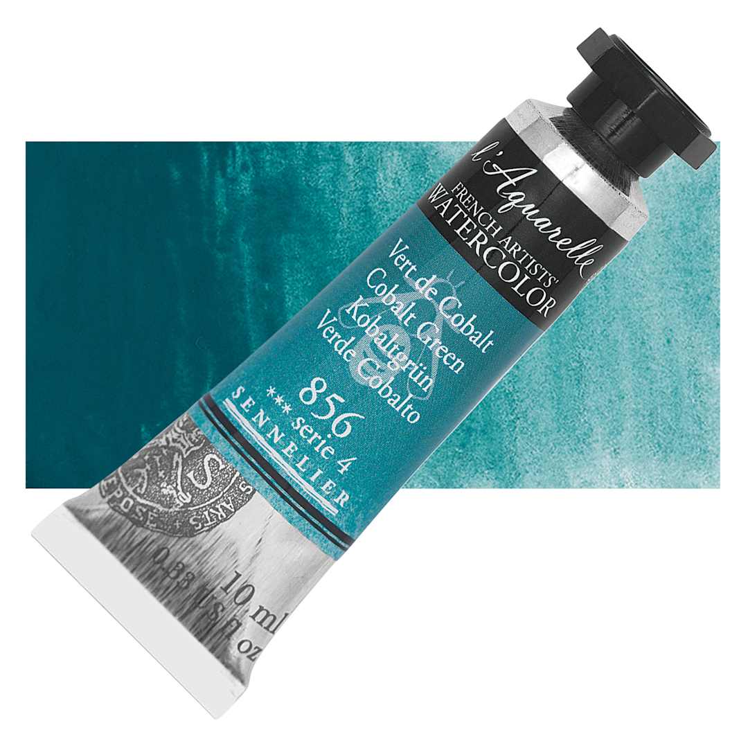 Open in modal - Sennelier French Artists' Watercolor - Cobalt Green, 10 ml, Tube and swatch