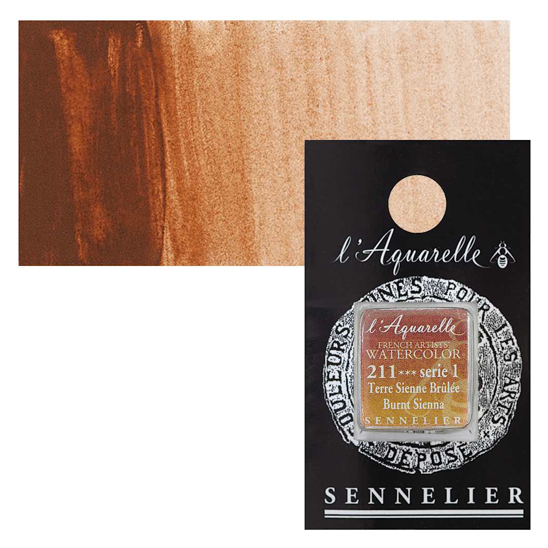 Open in modal - Sennelier French Artists' Watercolor - Burnt Sienna, half pan and swatch