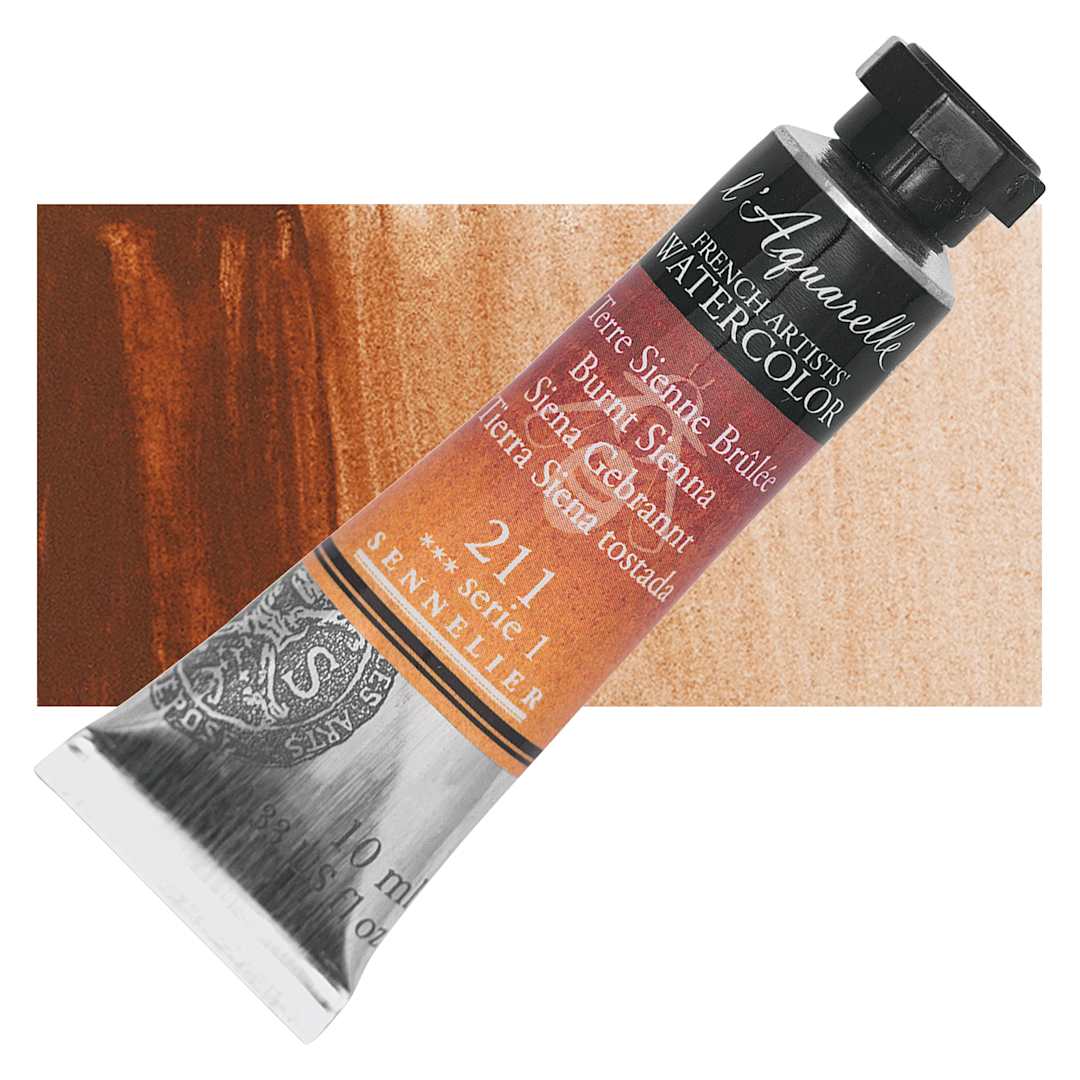 Open in modal - Sennelier French Artists' Watercolor - Burnt Sienna, 10 ml, Tube and swatch