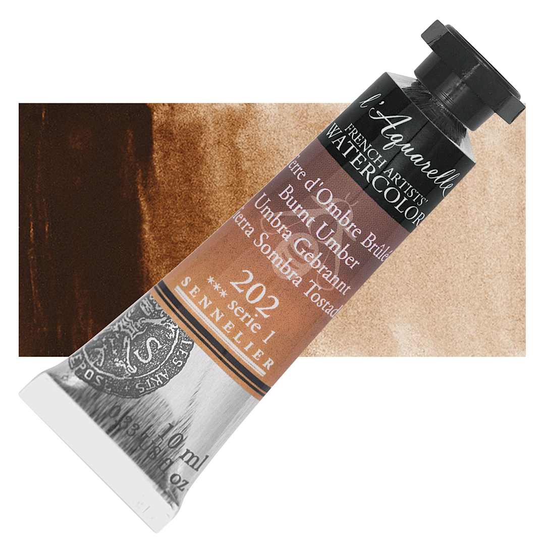 Open in modal - Sennelier French Artists' Watercolor - Burnt Umber, 10 ml, Tube and swatch