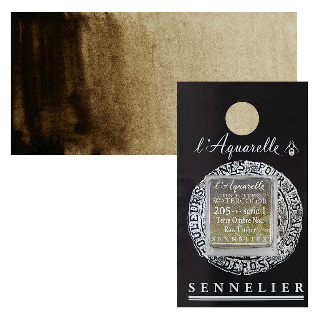 Open in modal - Sennelier French Artists' Watercolor - Raw Umber, Half Pan and swatch