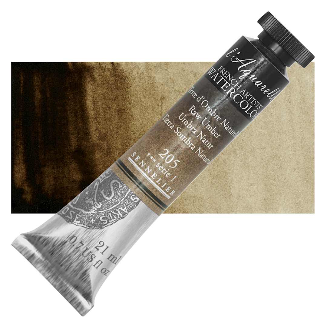 Open in modal - Sennelier French Artists' Watercolor - Raw Umber, 21 ml Tube and swatch