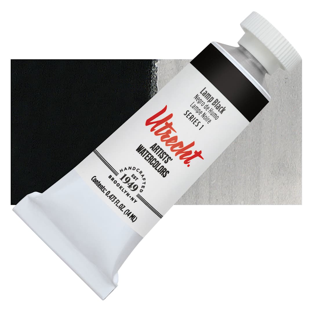 Open in modal - Utrecht Artists' Watercolor Paint - Lamp Black, 14 ml tube and swatch