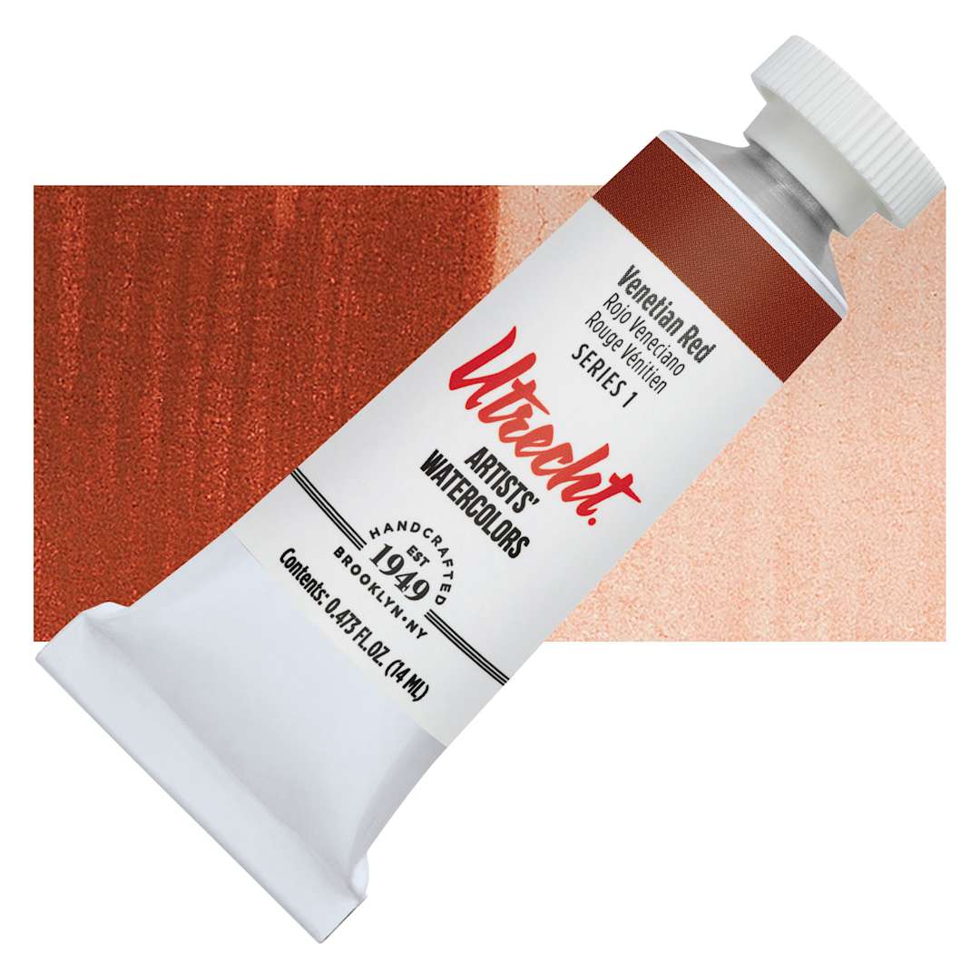 Open in modal - Utrecht Artists' Watercolor Paint - Venetian Red, 14 ml tube and swatch