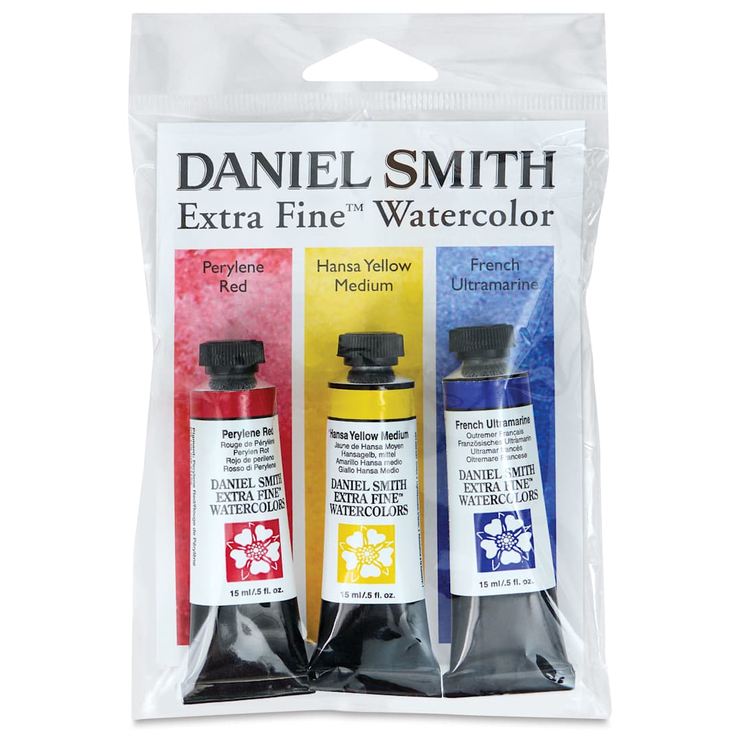 Open in modal - Daniel Smith Extra Fine Watercolor - Primary, Set of 3, 15 ml Tubes front of package