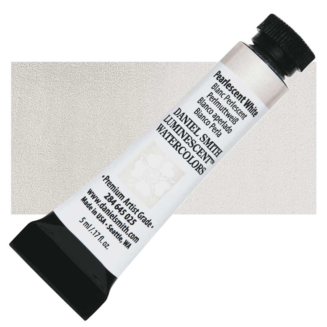 Open in modal - Daniel Smith Luminescent Watercolor - Pearlescent White, 5 ml, Tube and swatch