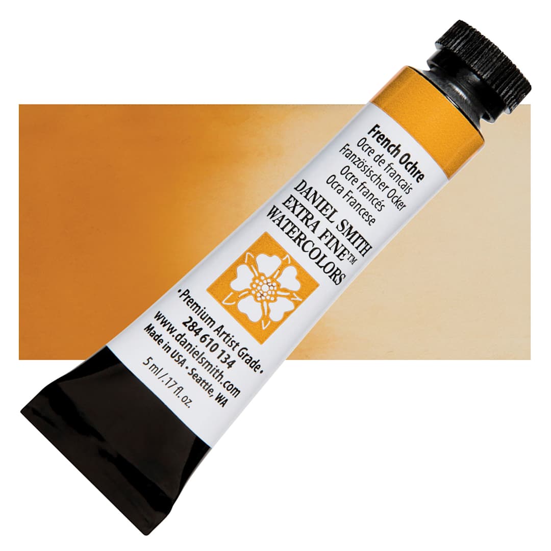 Open in modal - Daniel Smith Extra Fine Watercolor - French Ochre, 5 ml, Tube and swatch