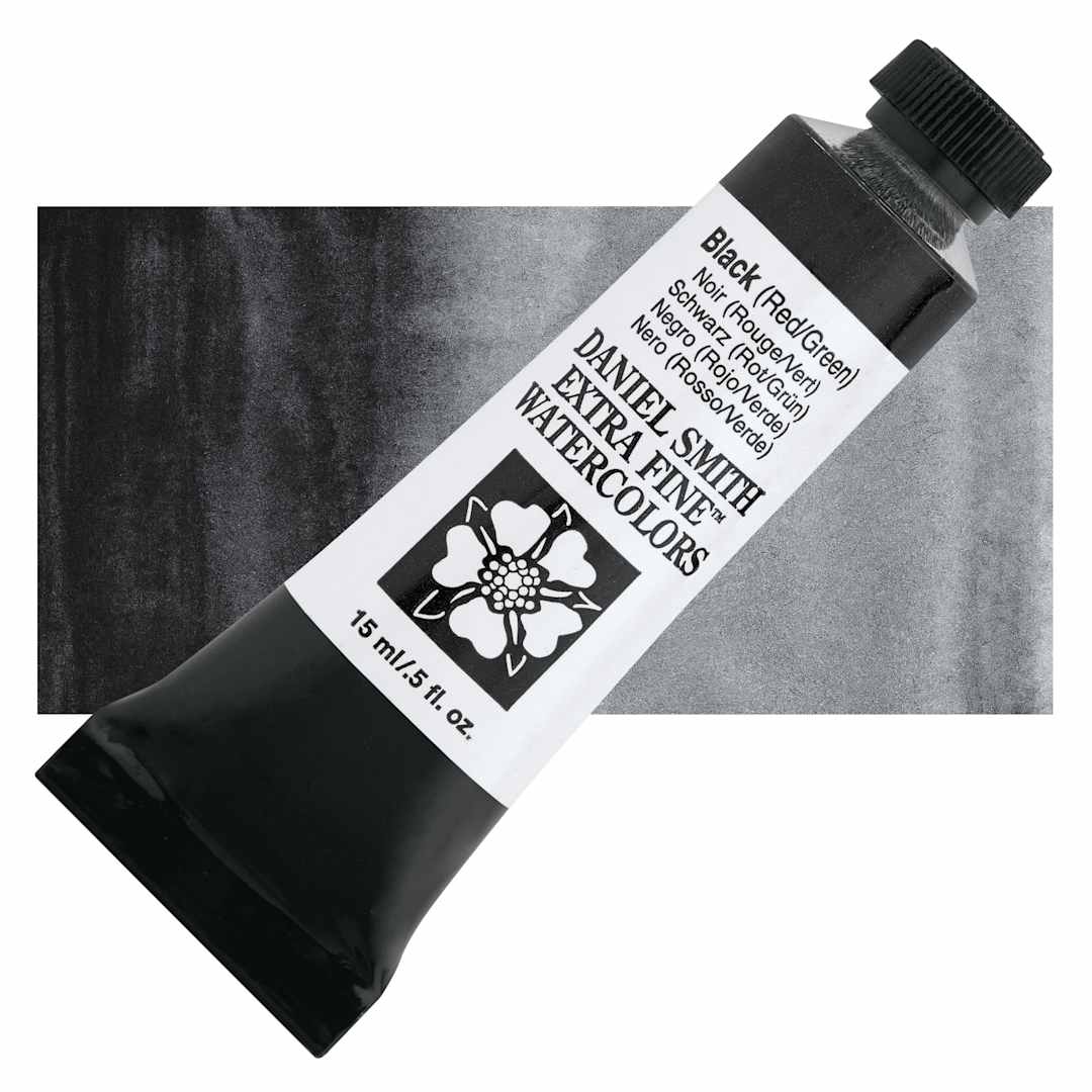 Open in modal - Daniel Smith Extra Fine Watercolor - Black (Red/Green), 15 ml Tube and swatch