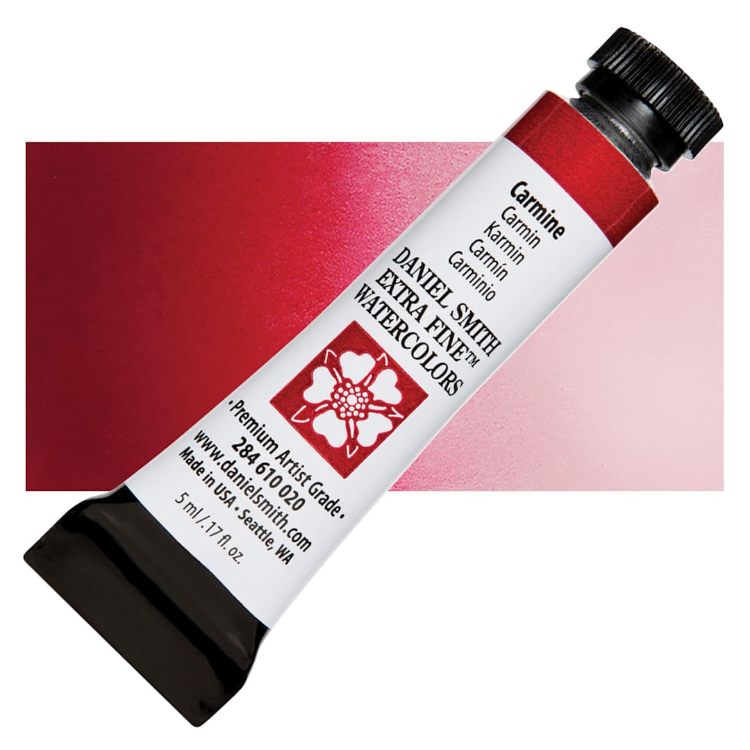 Open in modal - Daniel Smith Extra Fine Watercolor - Carmine, 5 ml, Tube and swatch