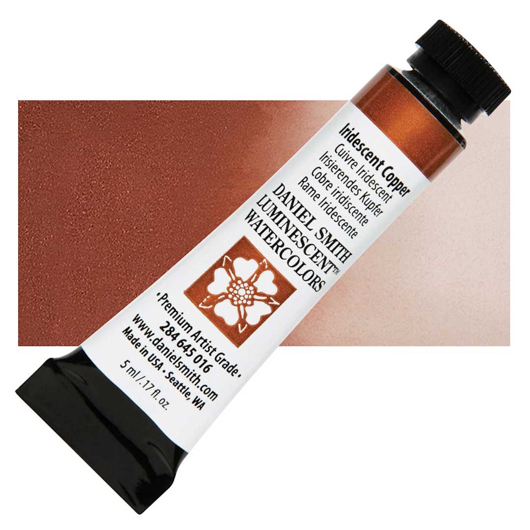 Open in modal - Daniel Smith Luminescent Watercolor - Iridescent Copper, 5 ml, Tube and swatch