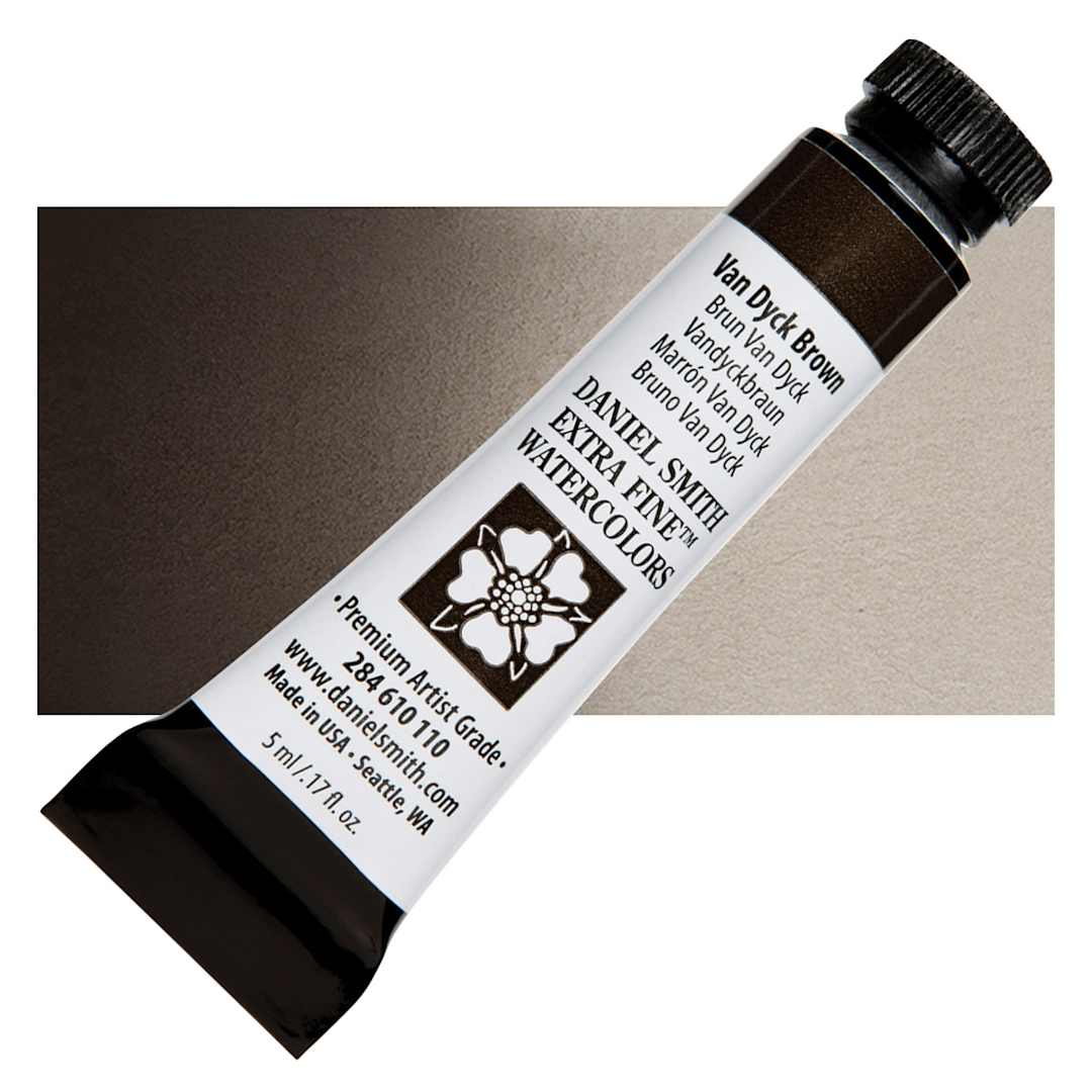 Open in modal - Daniel Smith Extra Fine Watercolor - Van Dyck Brown, 5 ml, Tube and swatch