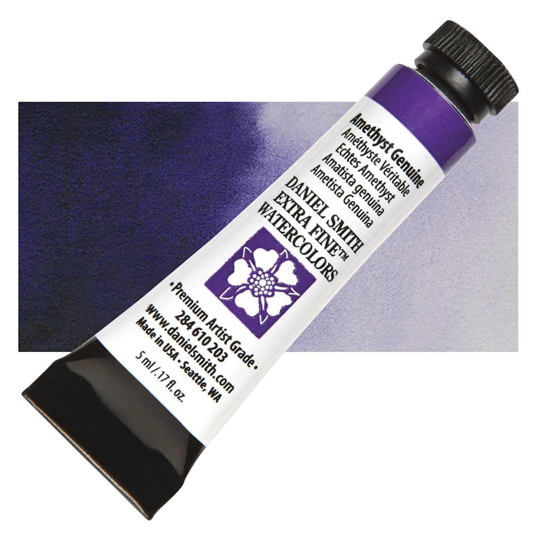 Open in modal - Daniel Smith Extra Fine Watercolor - PrimaTek, Amethyst Genuine, 5 ml Tube and swatch