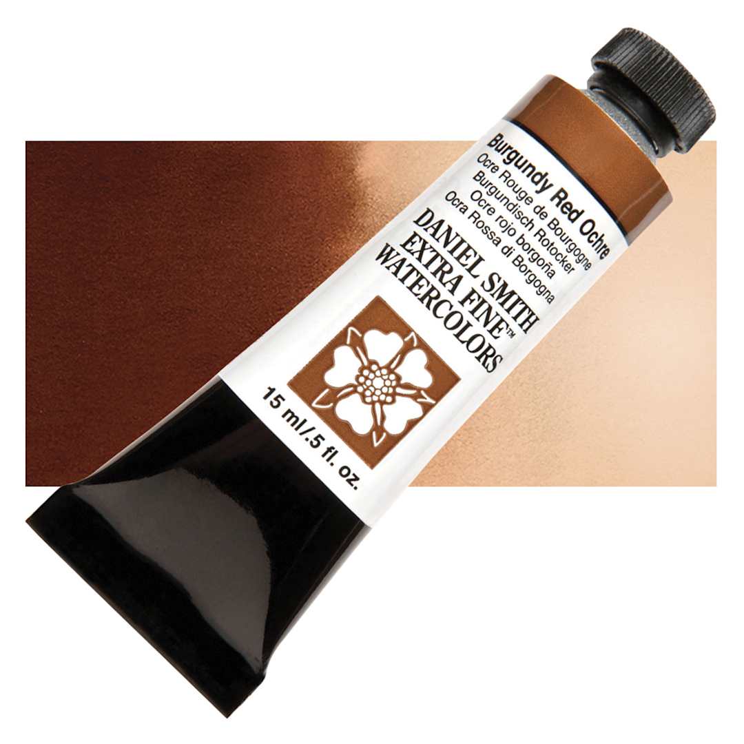 Open in modal - Daniel Smith Extra Fine Watercolor - Burgundy Red Ochre, 15 ml Tube and swatch